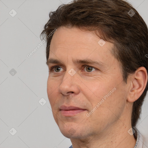 Neutral white adult male with short  brown hair and brown eyes