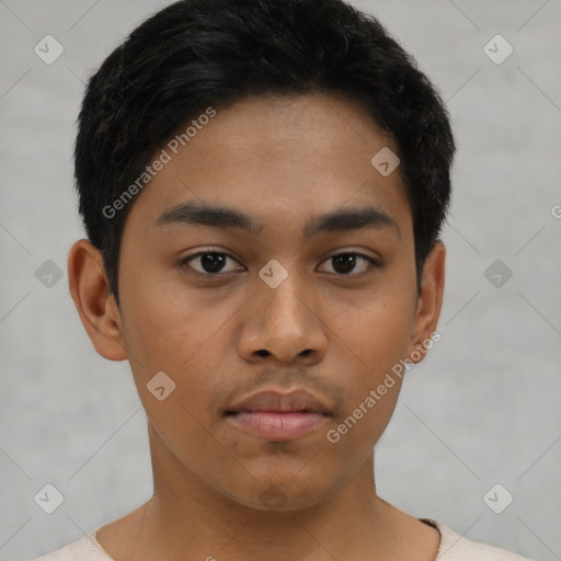 Neutral asian young-adult male with short  brown hair and brown eyes