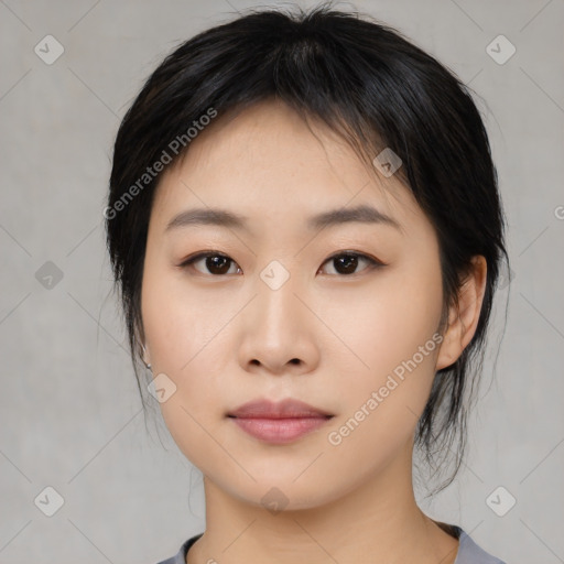 Neutral asian young-adult female with medium  black hair and brown eyes