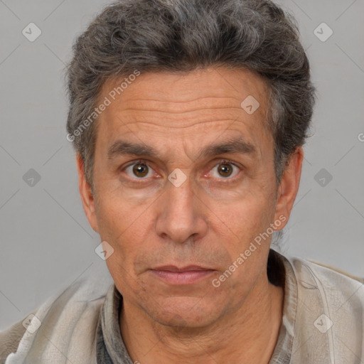 Neutral white middle-aged male with short  brown hair and brown eyes