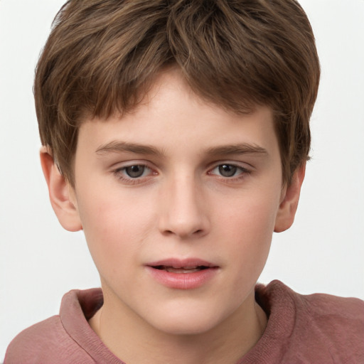 Neutral white child male with short  brown hair and grey eyes