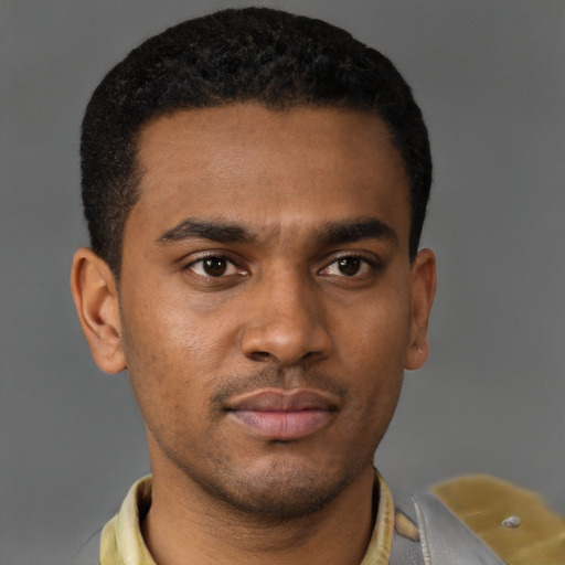 Neutral latino young-adult male with short  brown hair and brown eyes