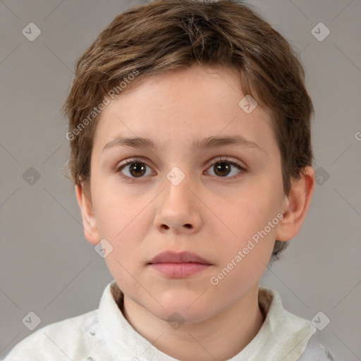 Neutral white child female with short  brown hair and brown eyes