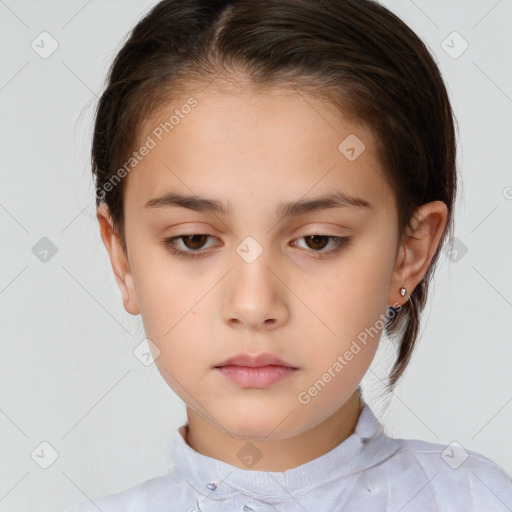 Neutral white child female with medium  brown hair and brown eyes