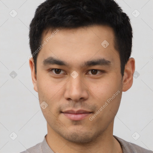 Neutral asian young-adult male with short  brown hair and brown eyes