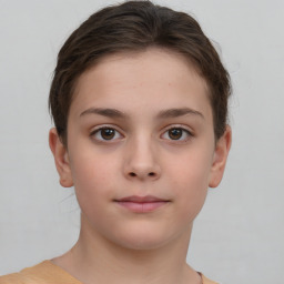 Neutral white child female with short  brown hair and brown eyes