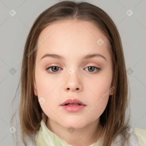 Neutral white child female with medium  brown hair and brown eyes