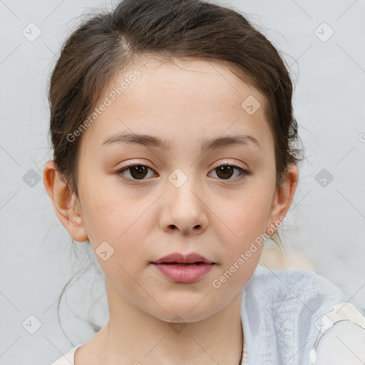 Neutral white child female with medium  brown hair and brown eyes