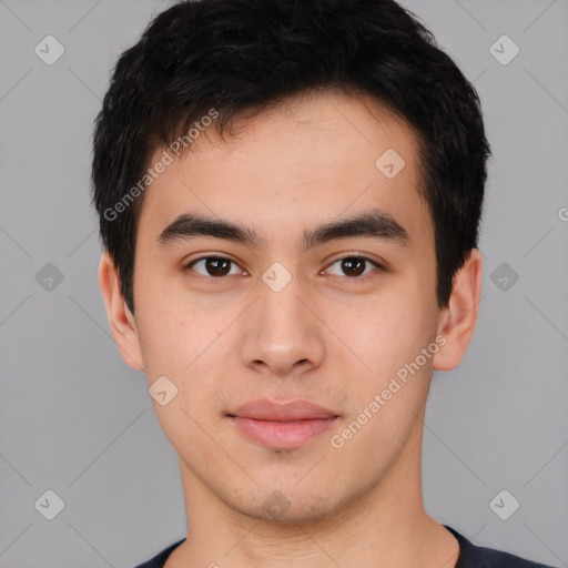 Neutral asian young-adult male with short  black hair and brown eyes