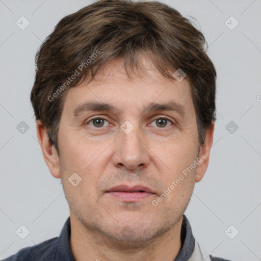 Neutral white adult male with short  brown hair and brown eyes