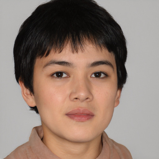 Neutral asian young-adult male with short  brown hair and brown eyes