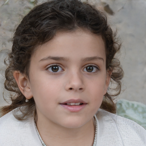 Neutral white child female with medium  brown hair and brown eyes