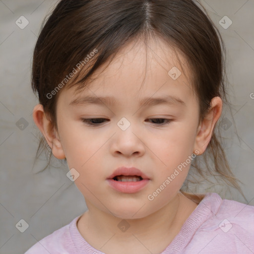 Neutral white child female with medium  brown hair and brown eyes