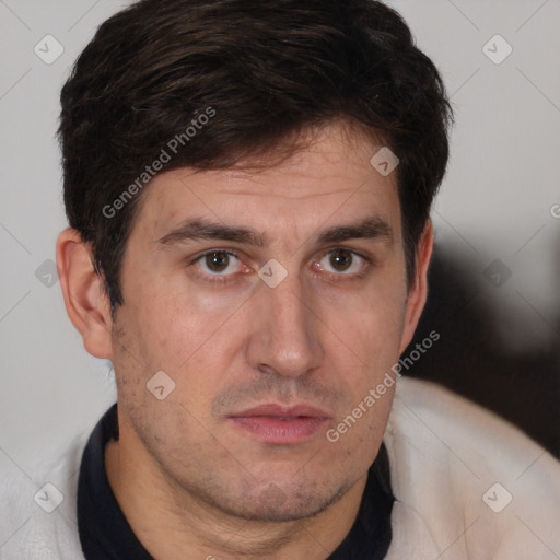 Neutral white adult male with short  brown hair and brown eyes