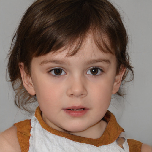 Neutral white child female with medium  brown hair and brown eyes