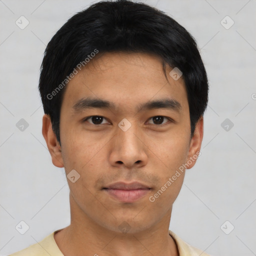 Neutral asian young-adult male with short  black hair and brown eyes