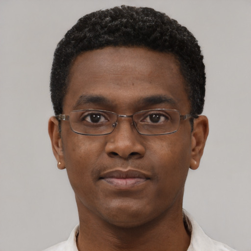 Neutral black young-adult male with short  brown hair and brown eyes