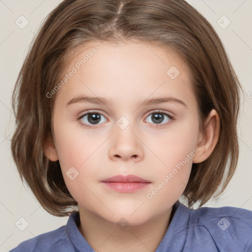 Neutral white child female with medium  brown hair and brown eyes