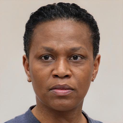 Neutral black adult male with short  black hair and brown eyes