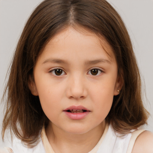 Neutral white child female with medium  brown hair and brown eyes