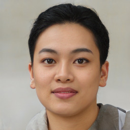 Neutral asian young-adult female with short  black hair and brown eyes