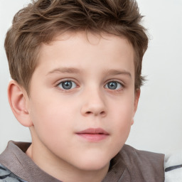 Neutral white child male with short  brown hair and grey eyes