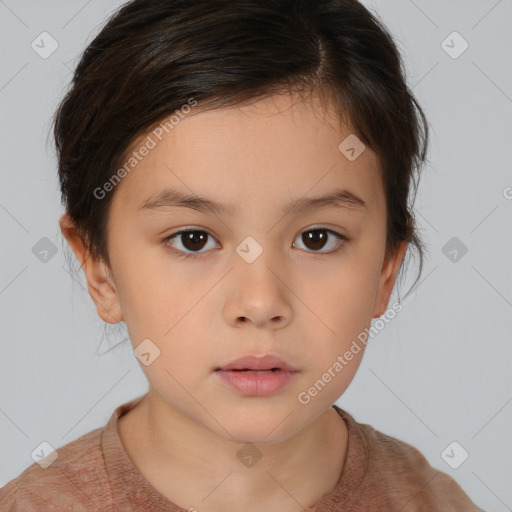 Neutral white child female with medium  brown hair and brown eyes