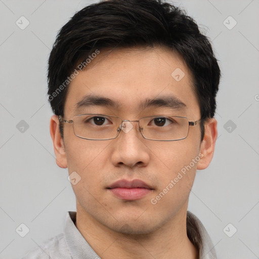 Neutral asian young-adult male with short  brown hair and brown eyes