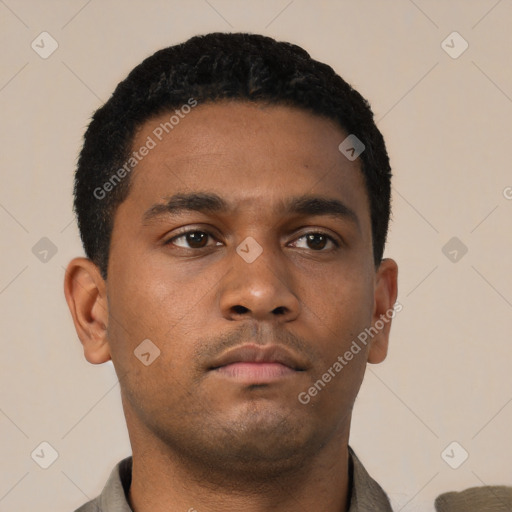 Neutral black young-adult male with short  brown hair and brown eyes