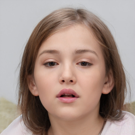 Neutral white child female with medium  brown hair and brown eyes