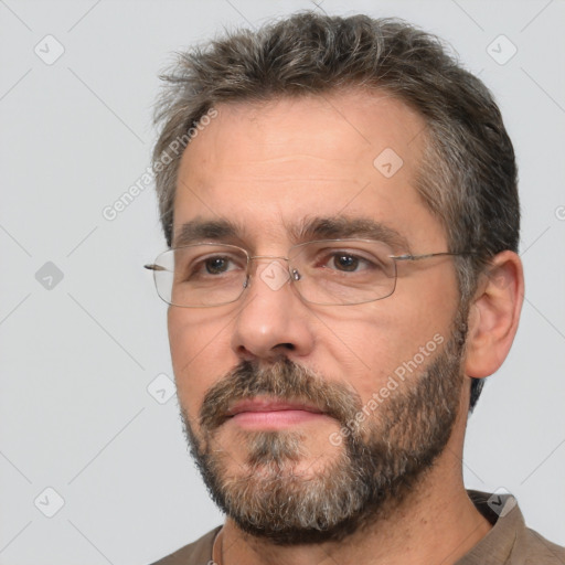 Neutral white adult male with short  brown hair and brown eyes