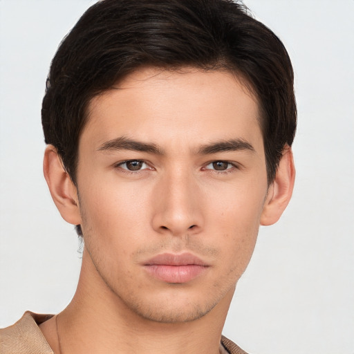 Neutral asian young-adult male with short  brown hair and brown eyes