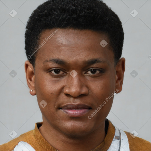 Neutral black young-adult male with short  brown hair and brown eyes