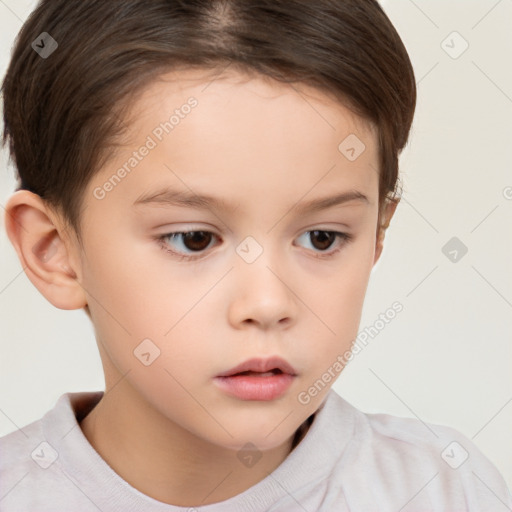 Neutral white child female with short  brown hair and brown eyes