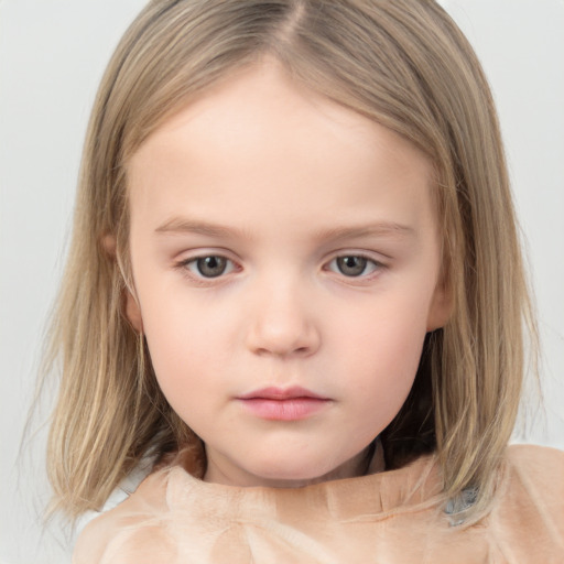 Neutral white child female with medium  brown hair and brown eyes