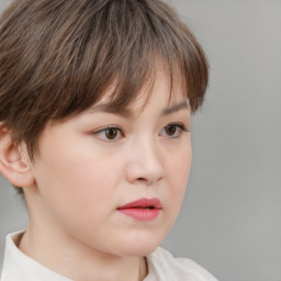 Neutral white young-adult female with short  brown hair and brown eyes