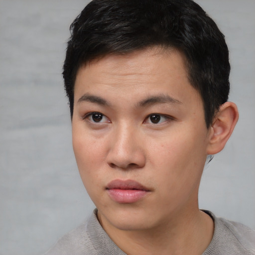 Neutral asian young-adult male with short  black hair and brown eyes