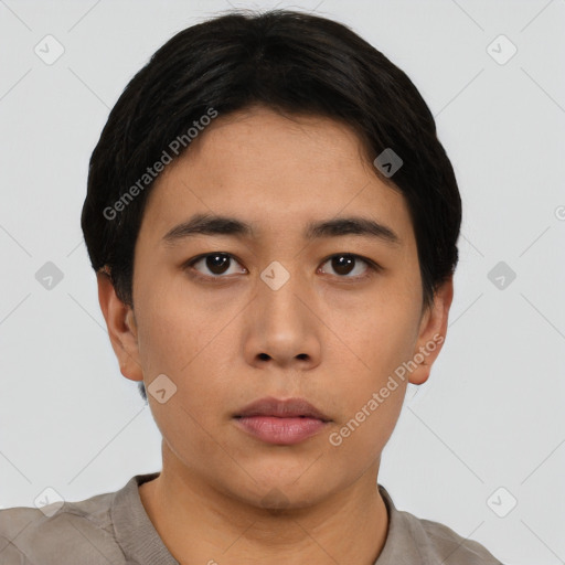 Neutral asian young-adult male with short  black hair and brown eyes