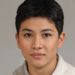 Neutral asian young-adult male with short  brown hair and brown eyes