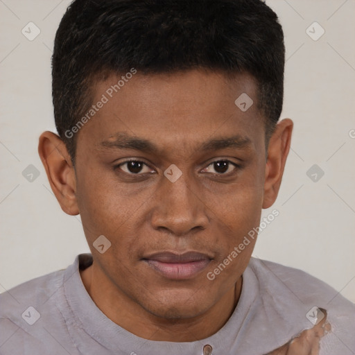Neutral black young-adult male with short  brown hair and brown eyes