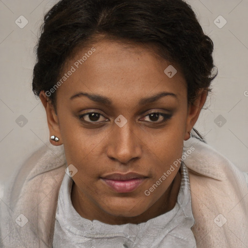 Neutral black young-adult female with short  brown hair and brown eyes