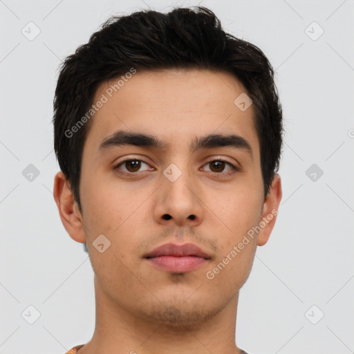 Neutral asian young-adult male with short  brown hair and brown eyes