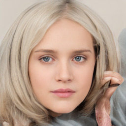 Neutral white young-adult female with medium  brown hair and grey eyes