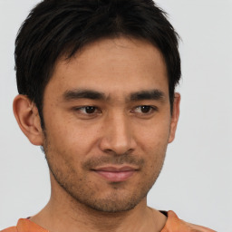 Neutral asian young-adult male with short  black hair and brown eyes