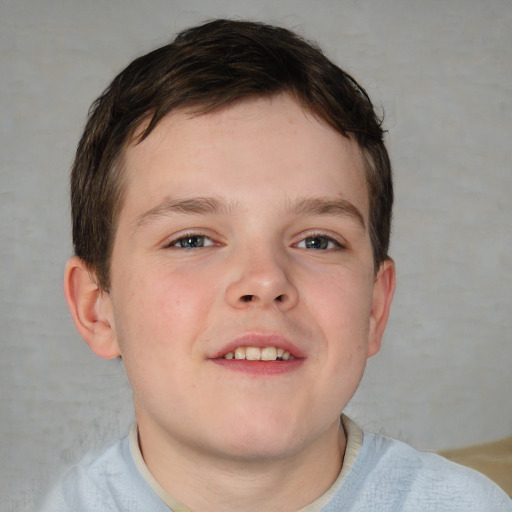 Joyful white young-adult male with short  brown hair and blue eyes