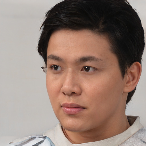 Neutral asian young-adult male with short  brown hair and brown eyes