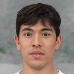 Neutral asian young-adult male with short  brown hair and brown eyes