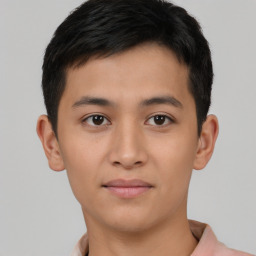 Neutral asian young-adult male with short  brown hair and brown eyes