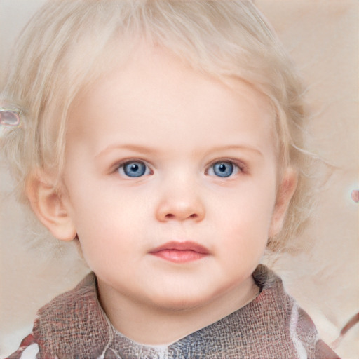 Neutral white child female with medium  blond hair and blue eyes