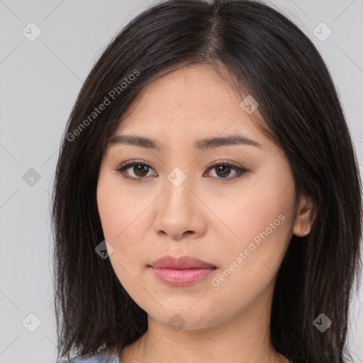 Neutral asian young-adult female with medium  brown hair and brown eyes